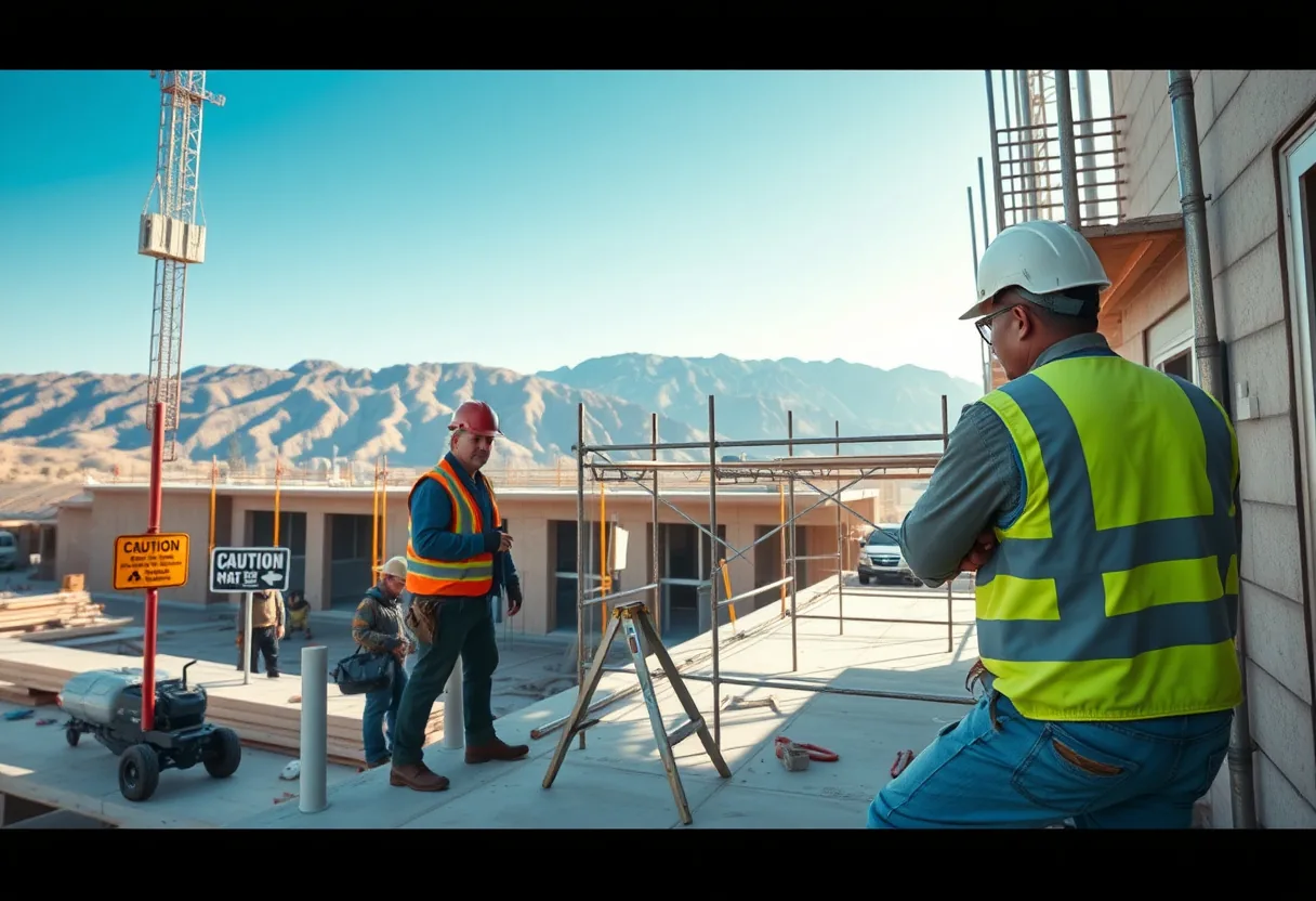 Colorado contractor framing crew working on a residential jobsite with the Front Range mountains in the background